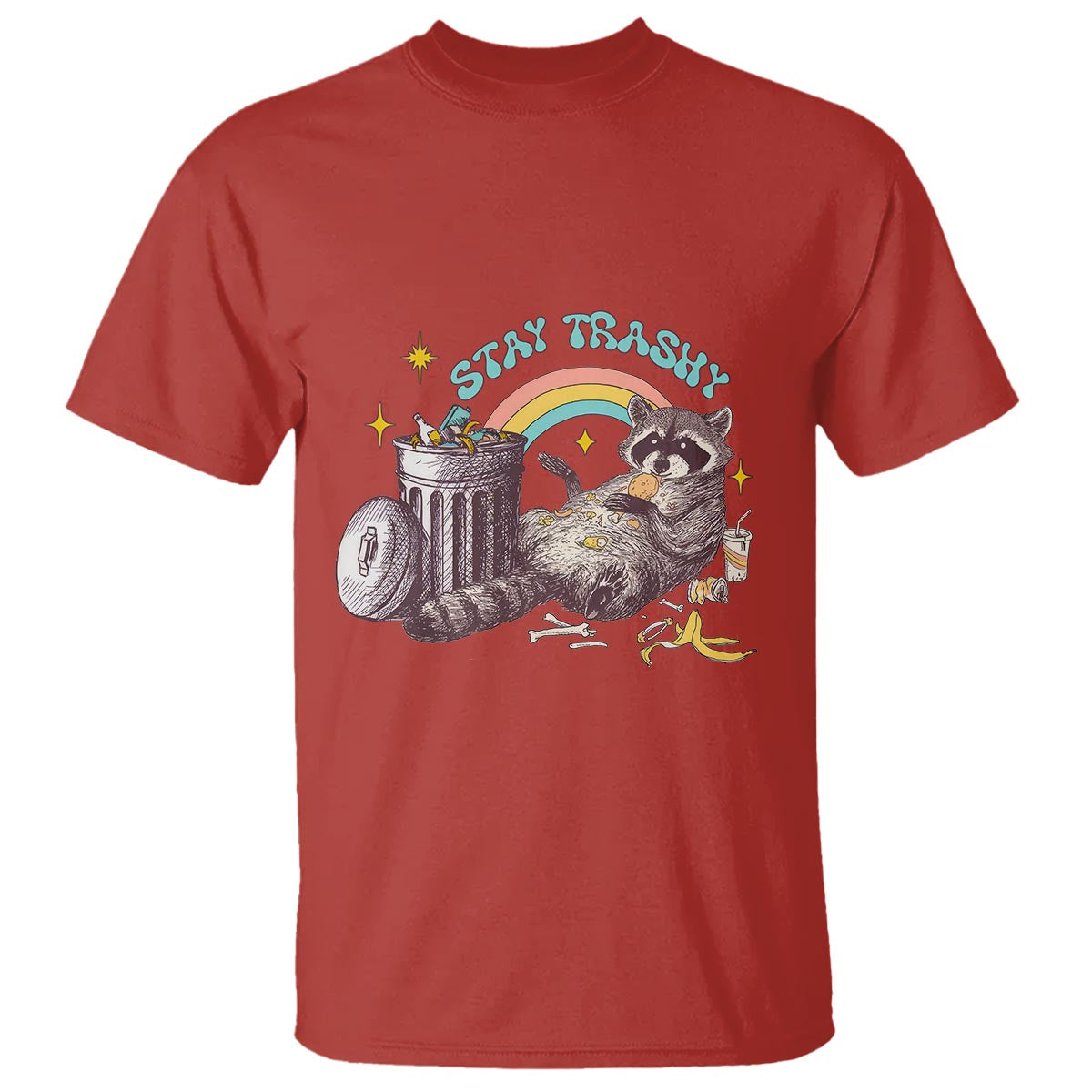 funny-raccoon-t-shirt-stay-trashy-rainbow-bin-cute-trash-panda