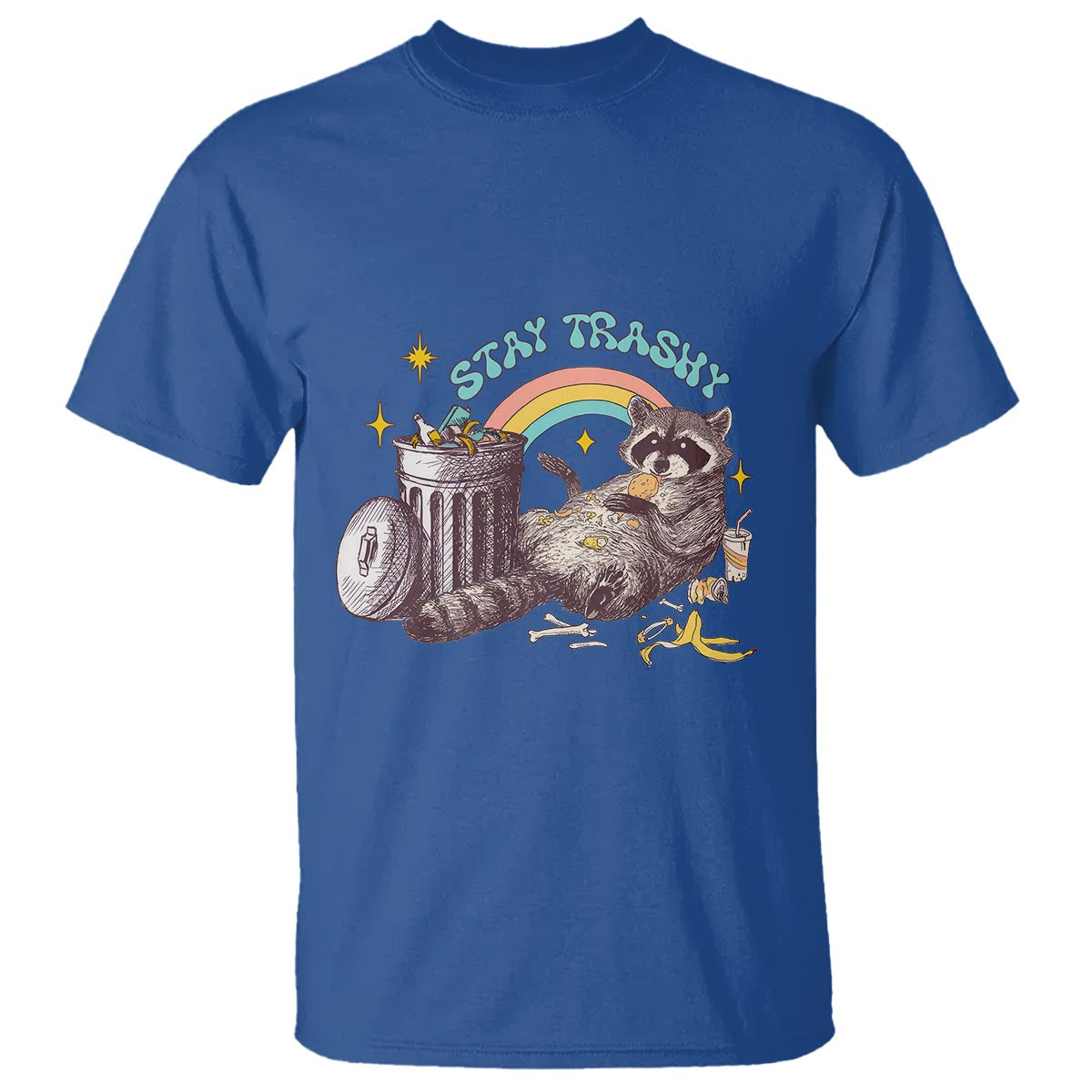 funny-raccoon-t-shirt-stay-trashy-rainbow-bin-cute-trash-panda