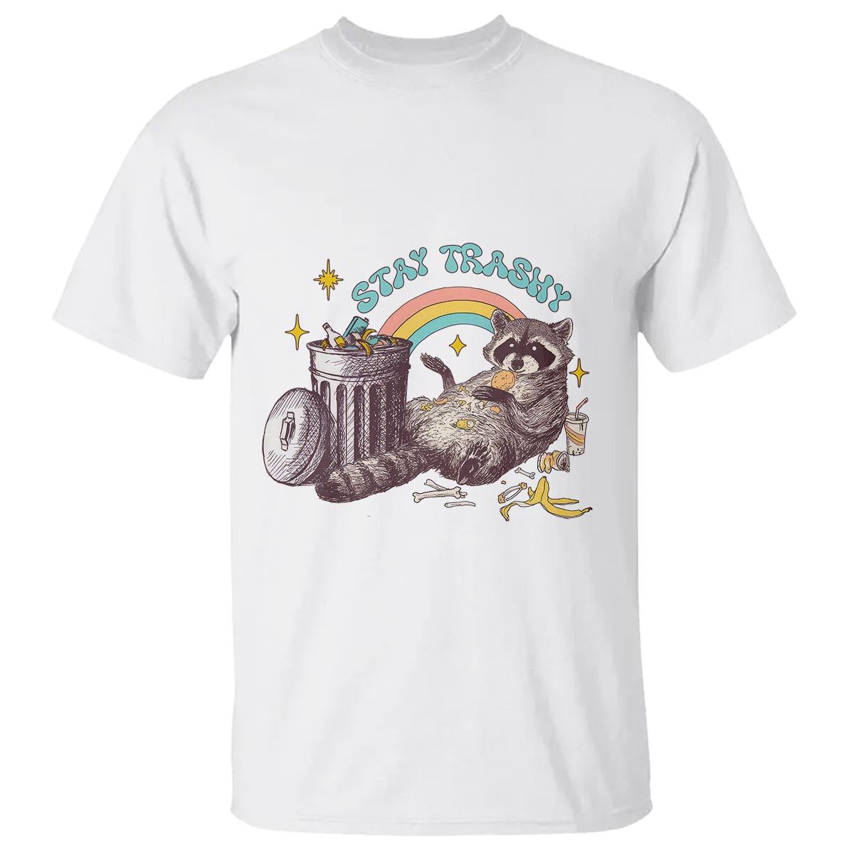 funny-raccoon-t-shirt-stay-trashy-rainbow-bin-cute-trash-panda