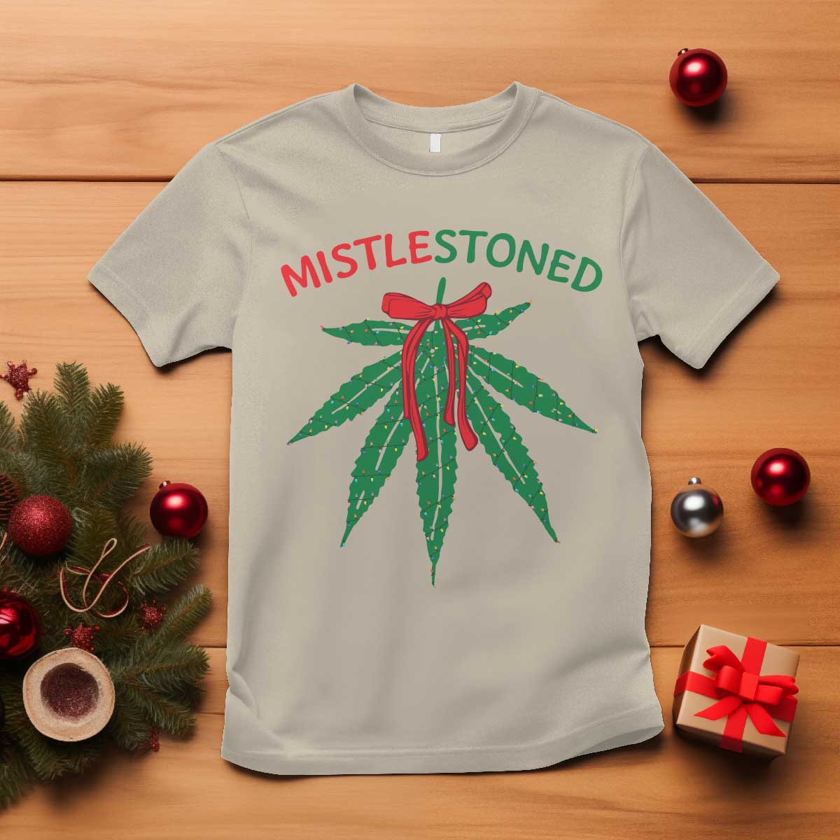 funny-weed-christmas-t-shirt-mistlestoned-mistletoe-led-lights