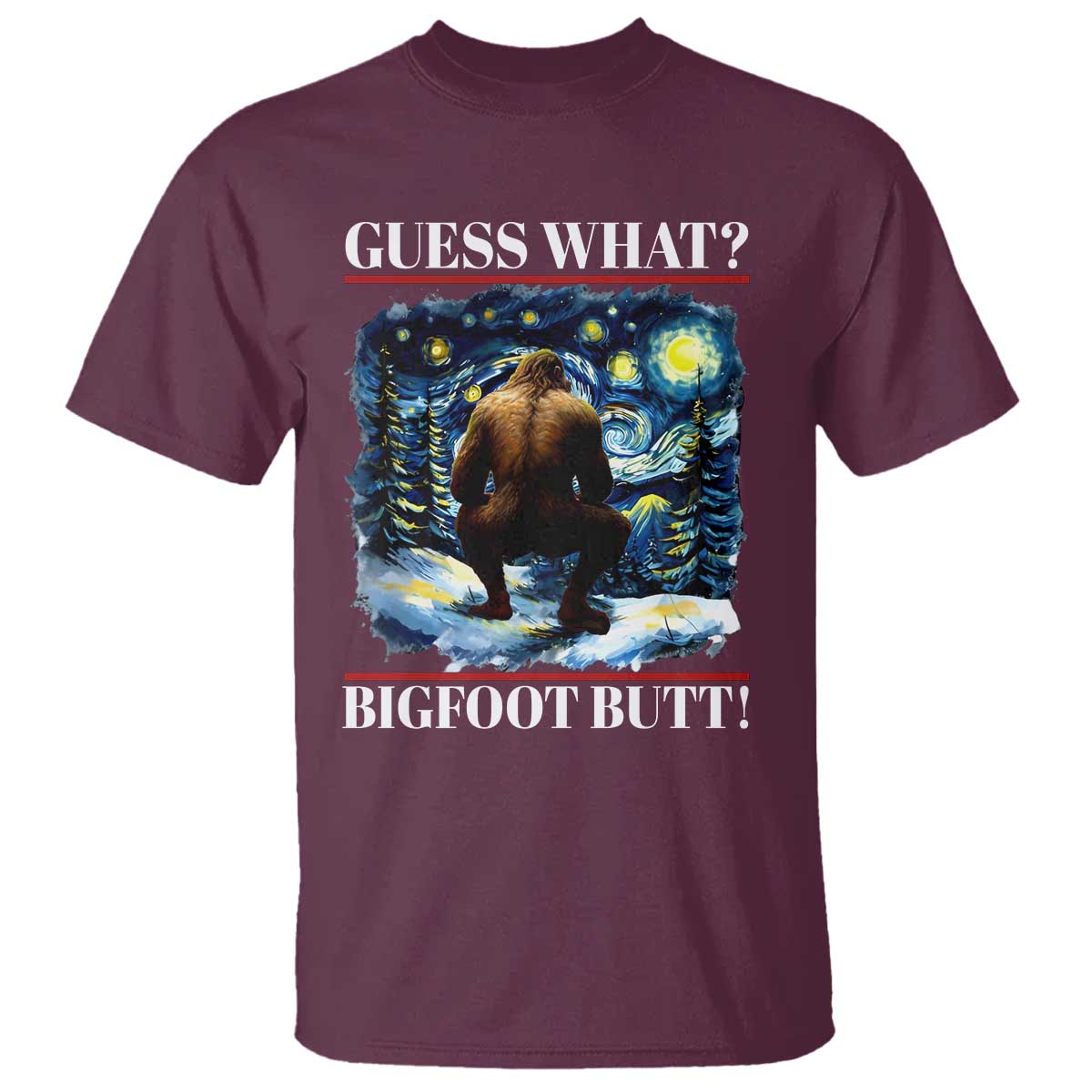 funny-bigfoot-guess-what-t-shirt-butt-sasquatch-starry-night