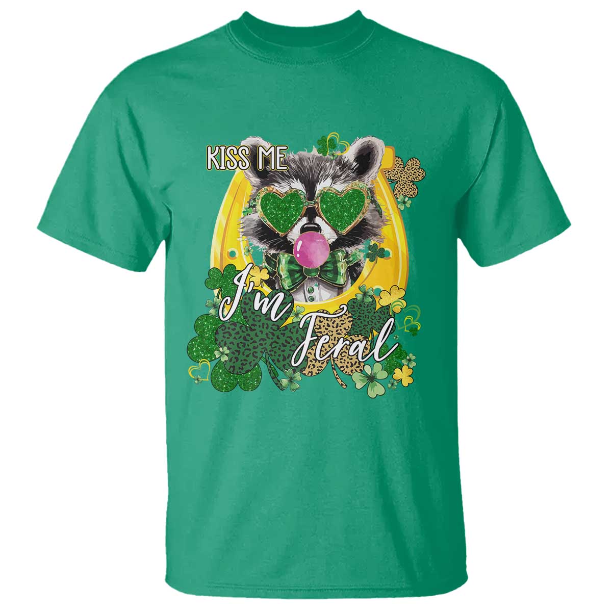 funny-st-patricks-day-racoon-t-shirt-kiss-me-im-feral-horseshoe-shamrock