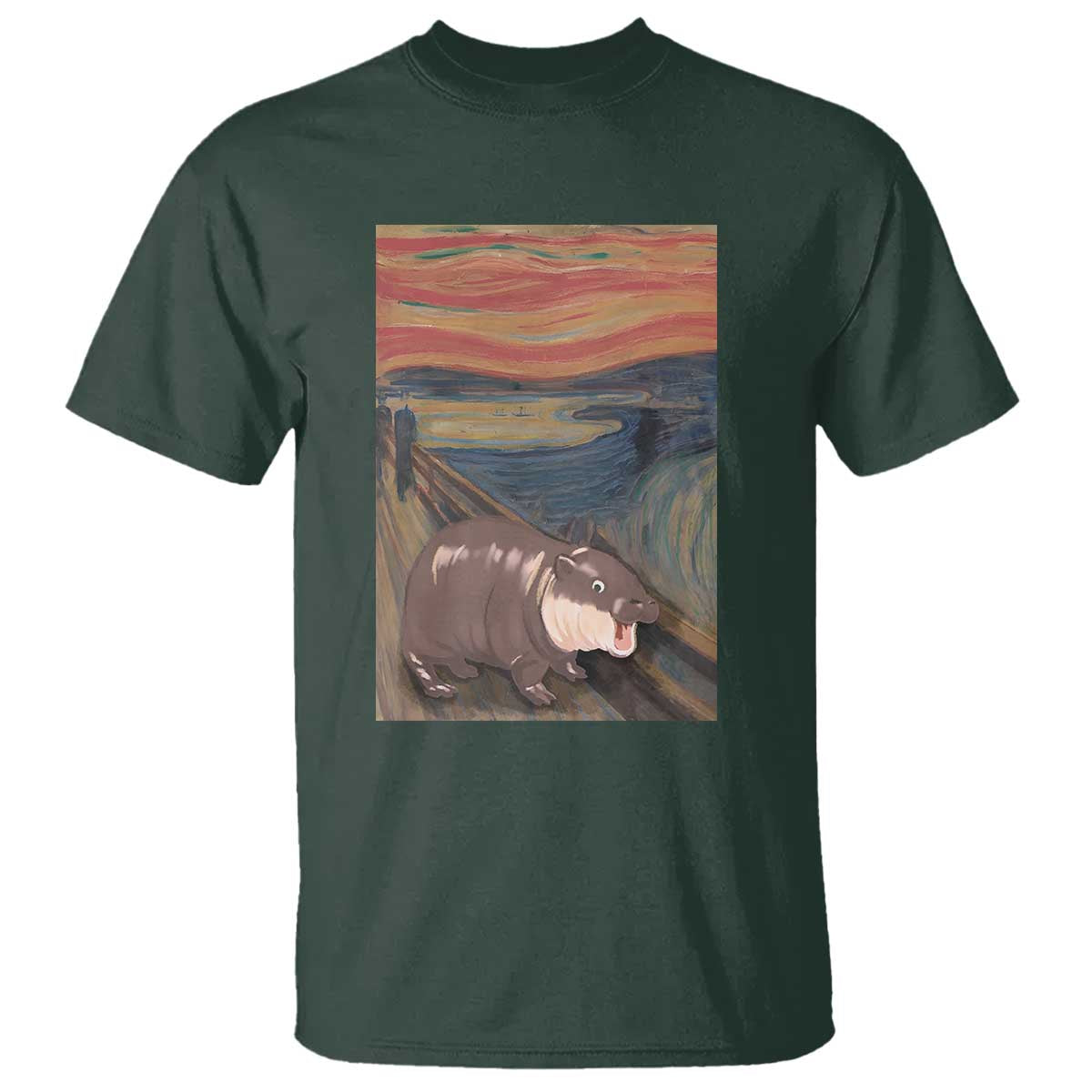 funny-moo-deng-t-shirt-cute-hippo-zoo-scream-art-meme-baby-pygmy-edvard-munch