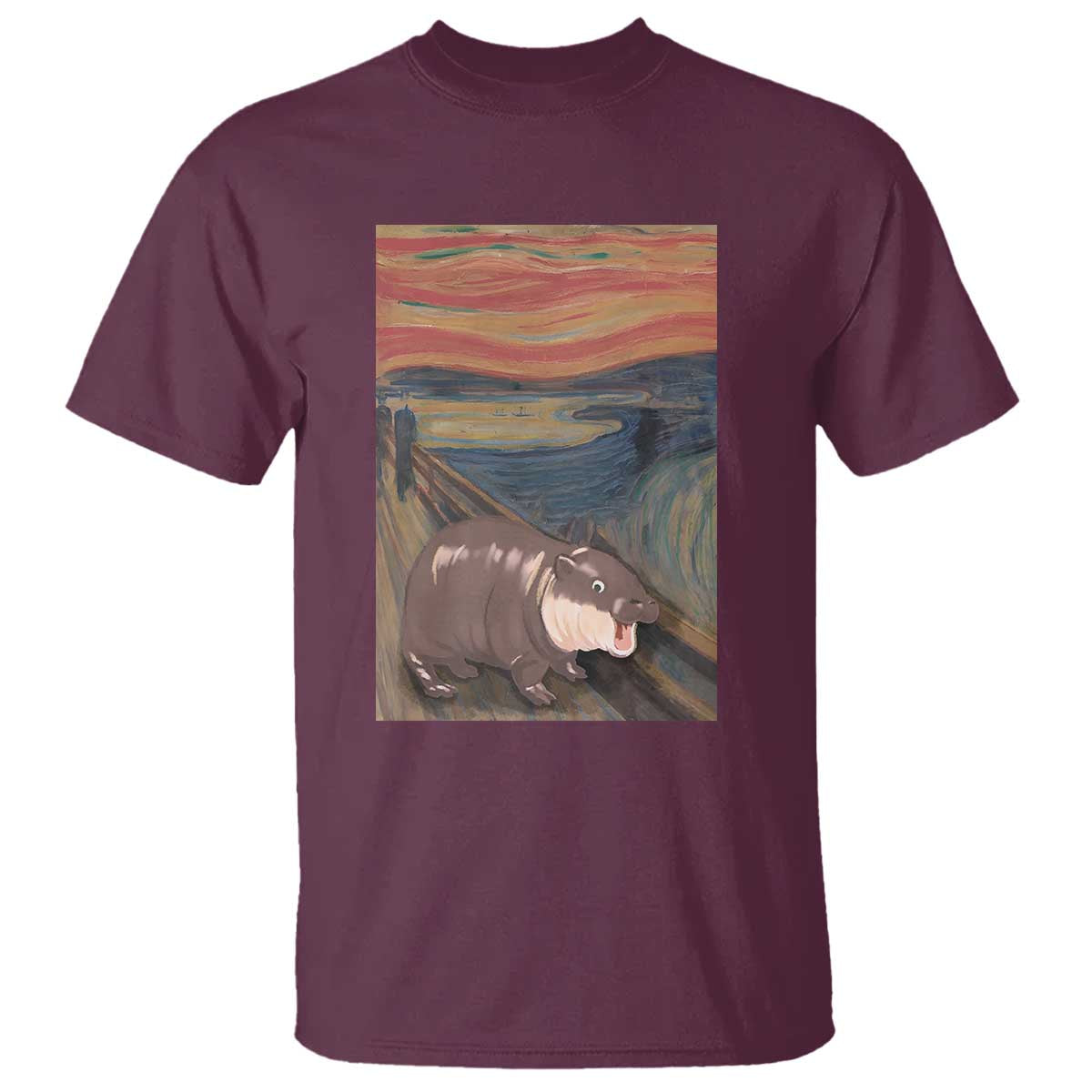 funny-moo-deng-t-shirt-cute-hippo-zoo-scream-art-meme-baby-pygmy-edvard-munch