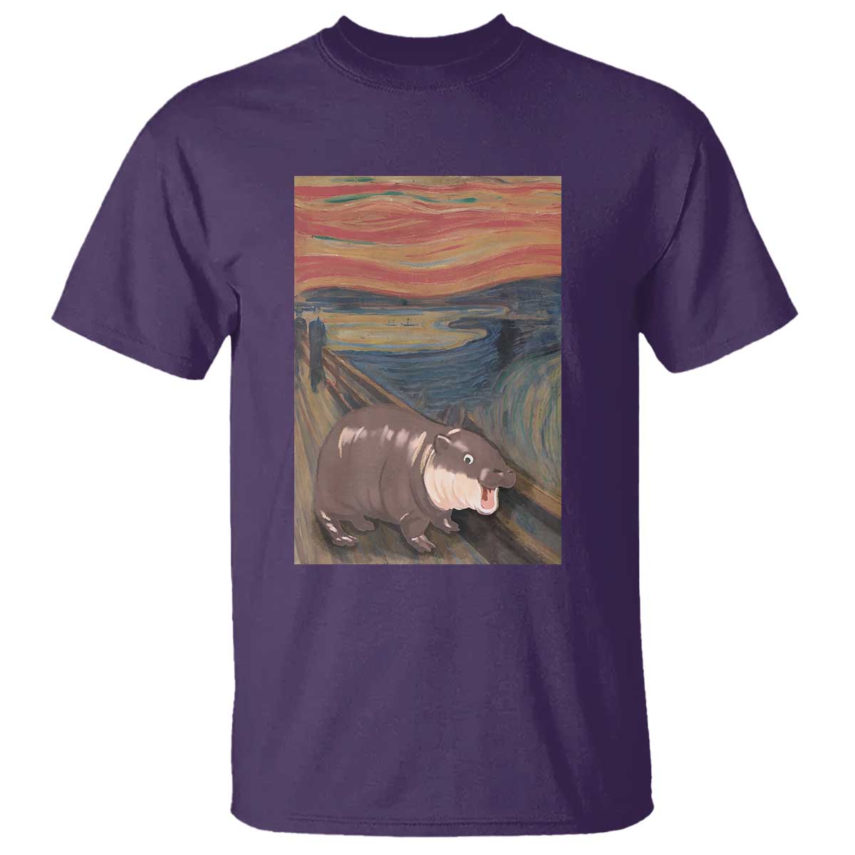funny-moo-deng-t-shirt-cute-hippo-zoo-scream-art-meme-baby-pygmy-edvard-munch