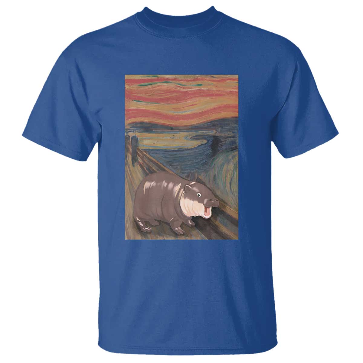 funny-moo-deng-t-shirt-cute-hippo-zoo-scream-art-meme-baby-pygmy-edvard-munch