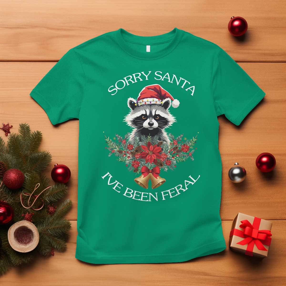 funny-christmas-racoon-t-shirt-sorry-santa-ive-been-feral-xmas-wreath