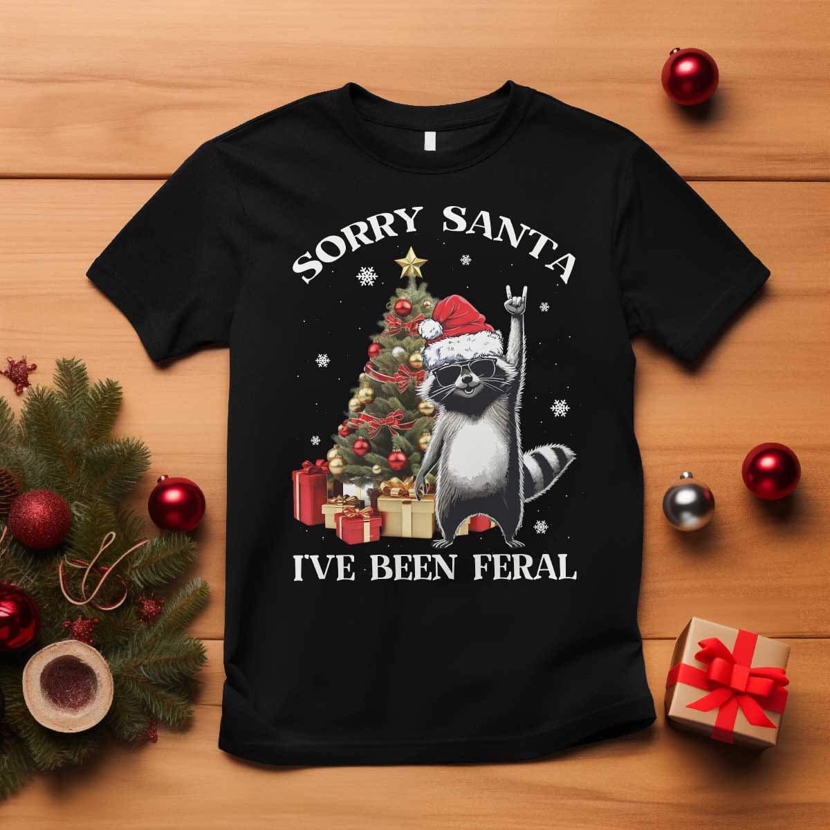 funny-christmas-racoon-t-shirt-sorry-santa-ive-been-feral-xmas-hat