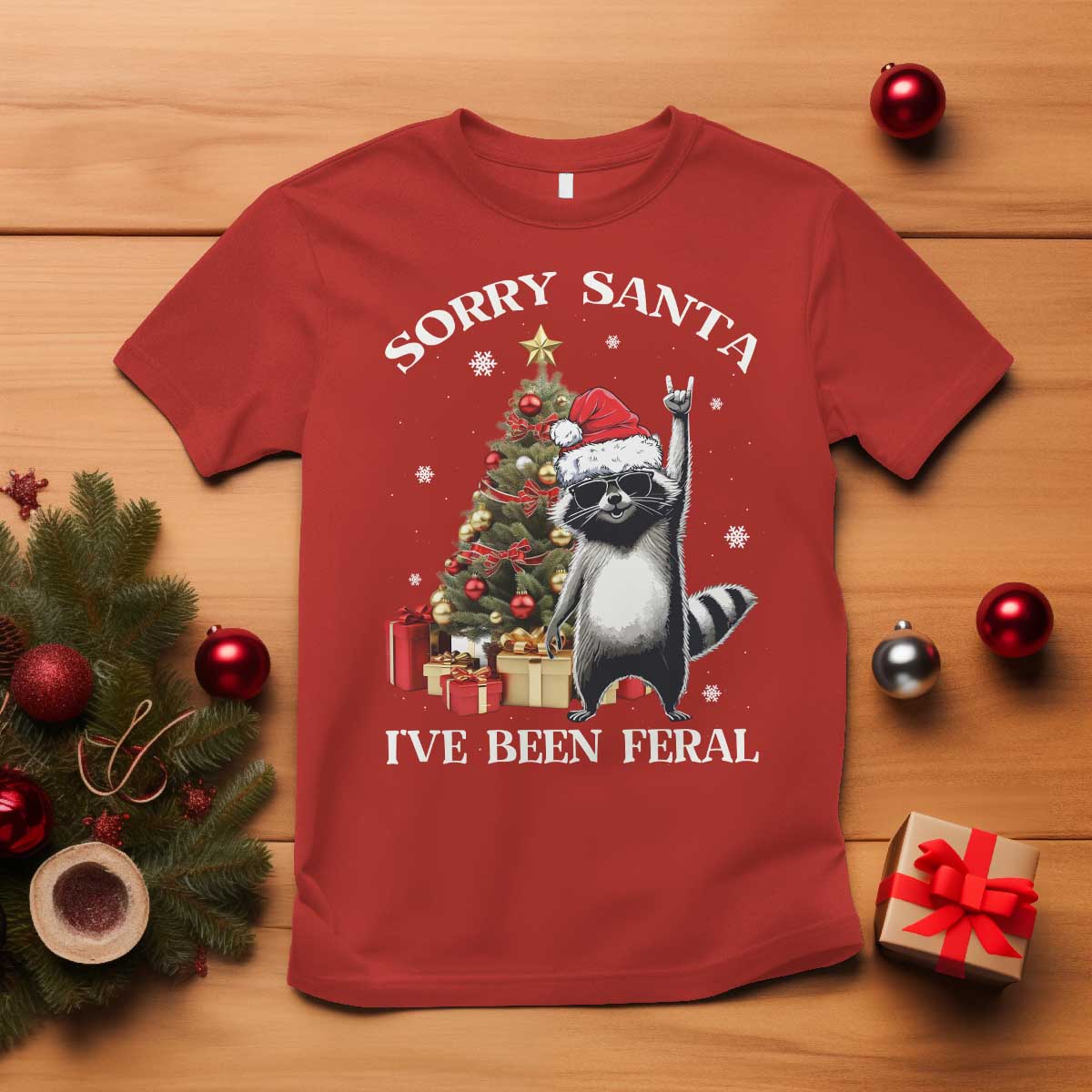 funny-christmas-racoon-t-shirt-sorry-santa-ive-been-feral-xmas-hat