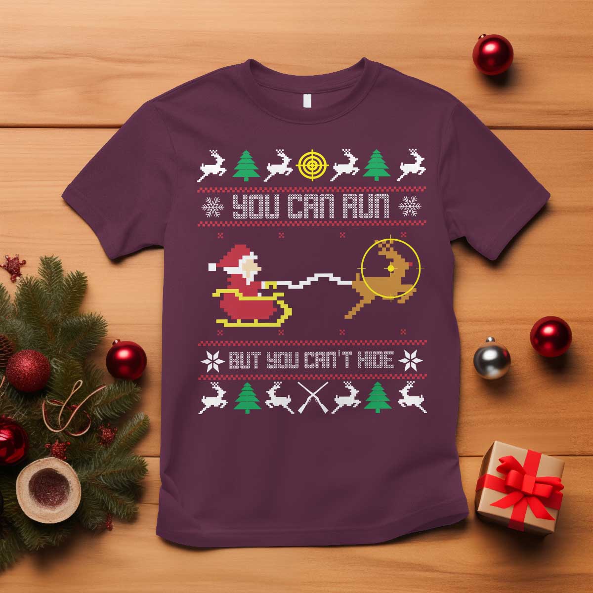 funny-christmas-deer-hunting-t-shirt-you-can-run-but-you-cant-hide-santa