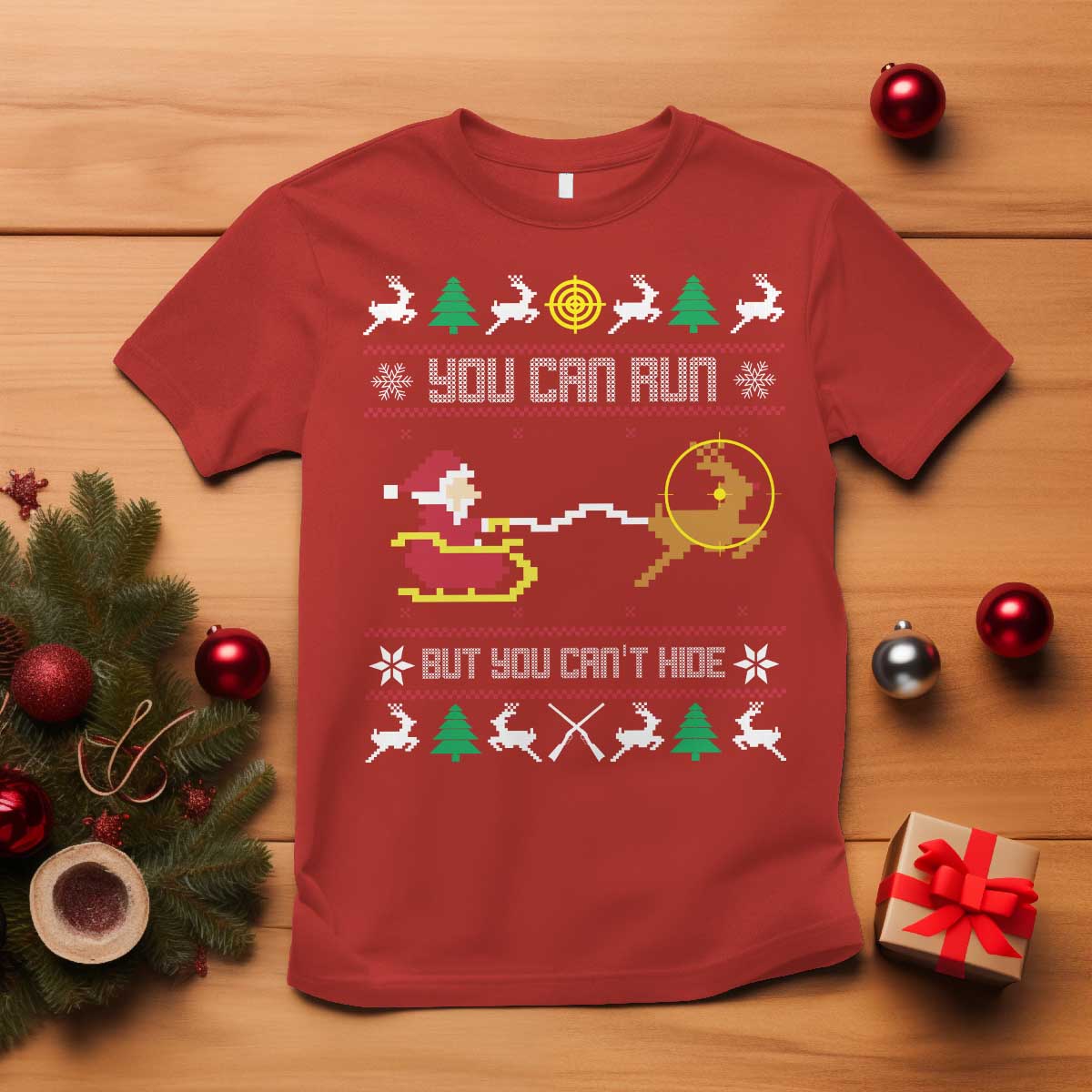 funny-christmas-deer-hunting-t-shirt-you-can-run-but-you-cant-hide-santa