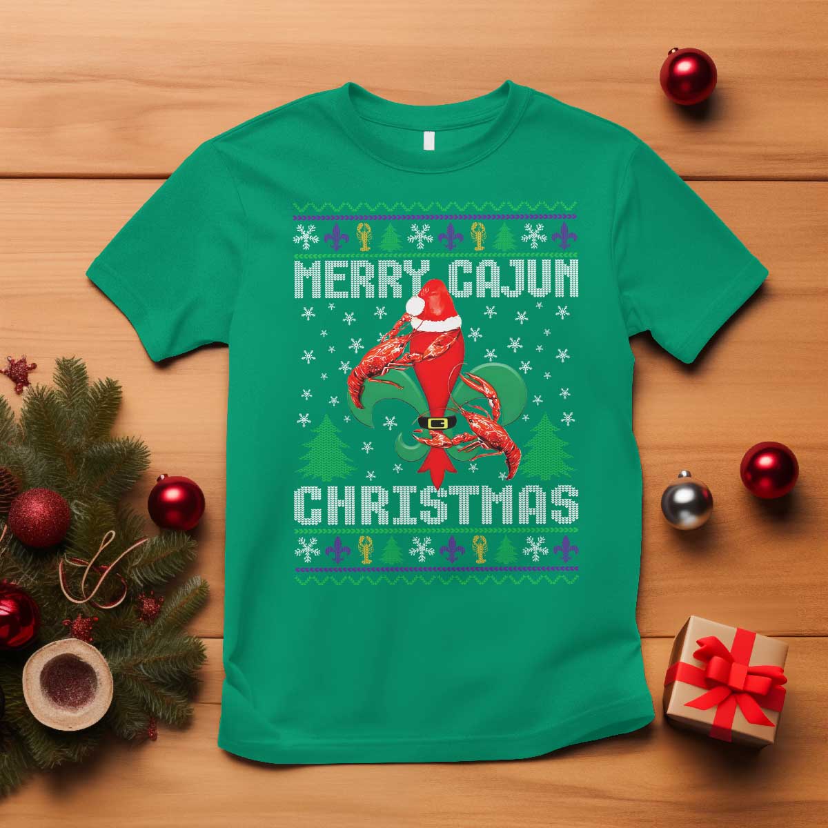 merry-cajun-louisiana-christmas-santa-saint-symbol-crawfish-t-shirt