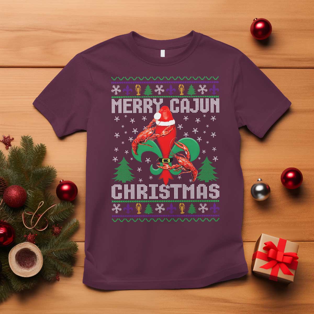 merry-cajun-louisiana-christmas-santa-saint-symbol-crawfish-t-shirt