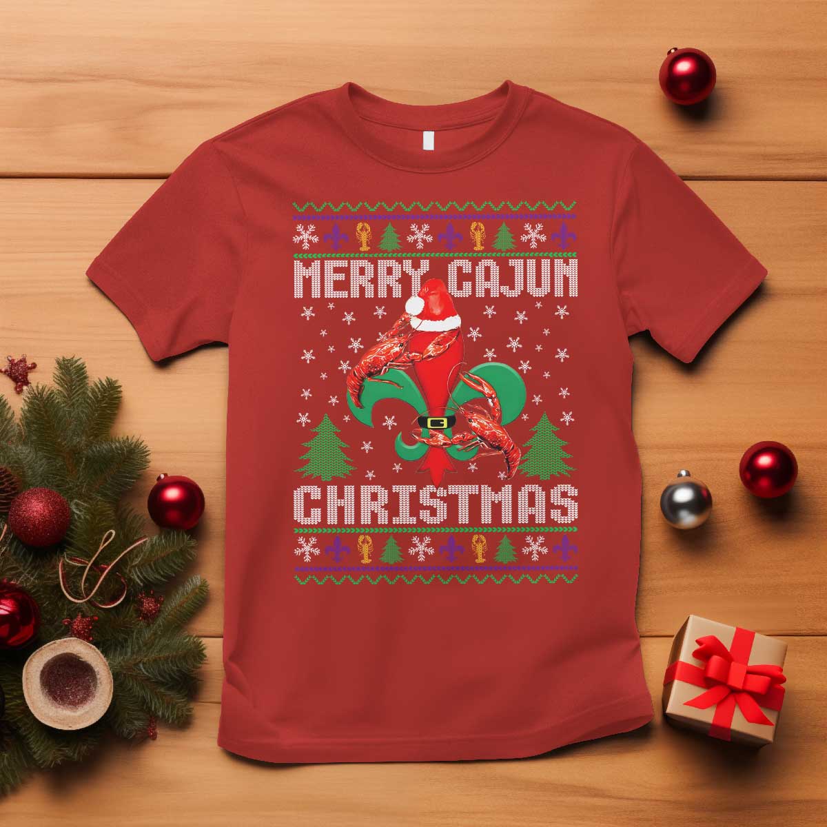 merry-cajun-louisiana-christmas-santa-saint-symbol-crawfish-t-shirt