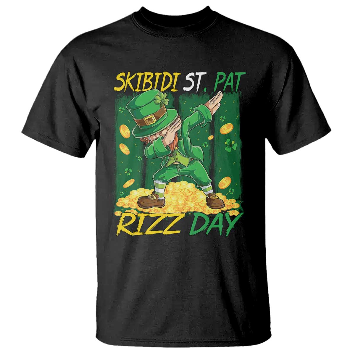 funny-skibidi-st-pat-rizz-day-t-shirt-dabbing-leprechaun-shamrock-coin