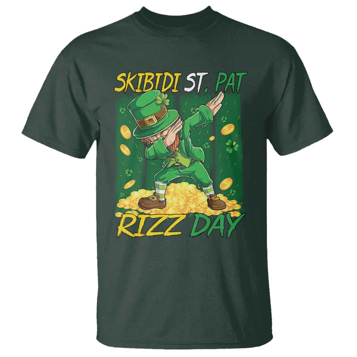 funny-skibidi-st-pat-rizz-day-t-shirt-dabbing-leprechaun-shamrock-coin