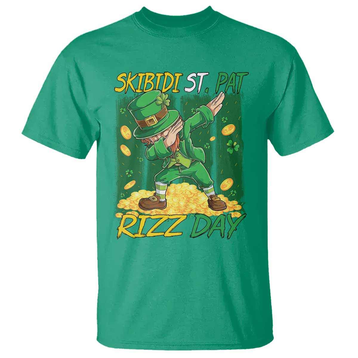 funny-skibidi-st-pat-rizz-day-t-shirt-dabbing-leprechaun-shamrock-coin