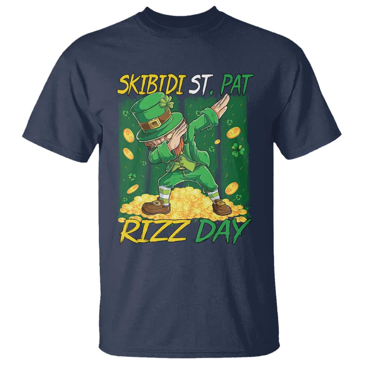funny-skibidi-st-pat-rizz-day-t-shirt-dabbing-leprechaun-shamrock-coin