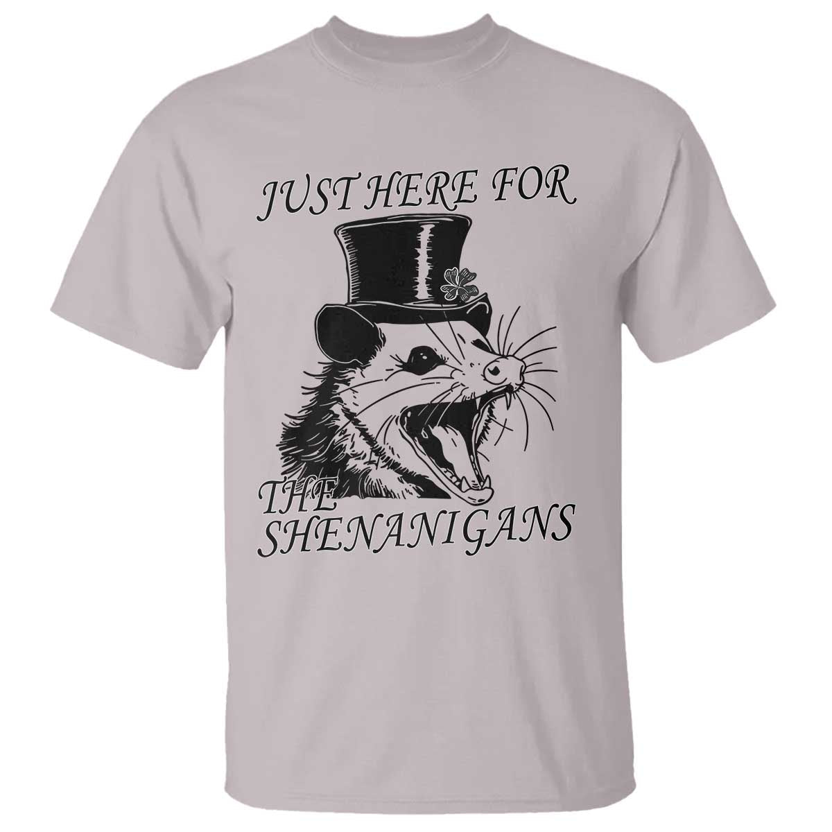 funny-st-patricks-day-opossum-t-shirt-just-here-for-the-shenanigans-shamrock