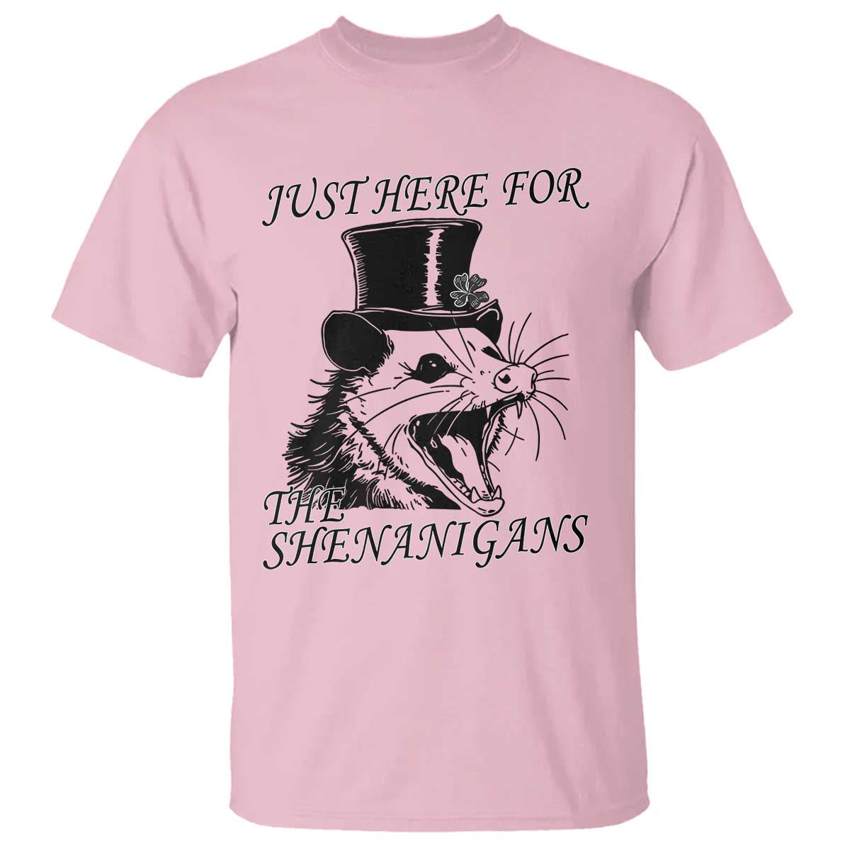 funny-st-patricks-day-opossum-t-shirt-just-here-for-the-shenanigans-shamrock