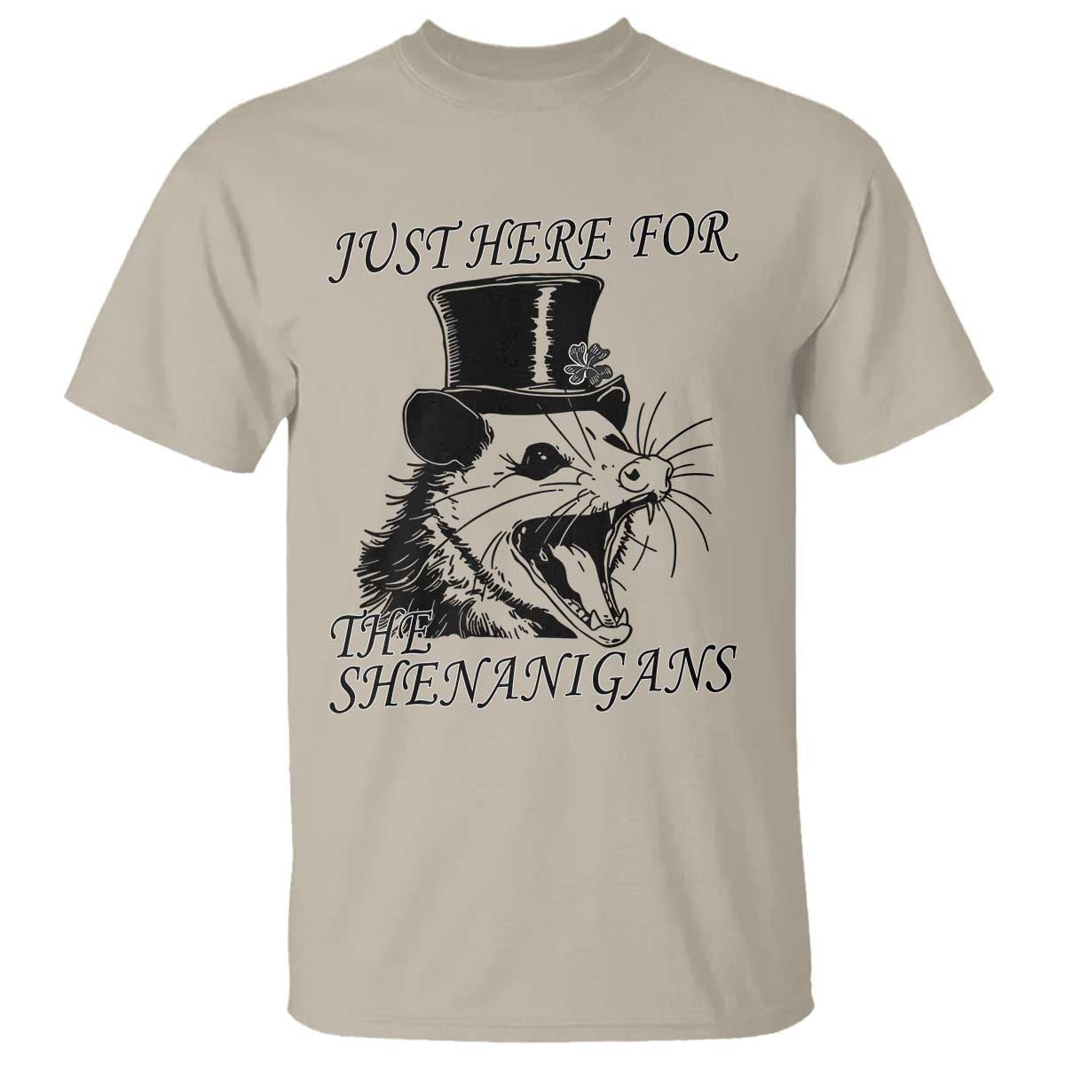 funny-st-patricks-day-opossum-t-shirt-just-here-for-the-shenanigans-shamrock