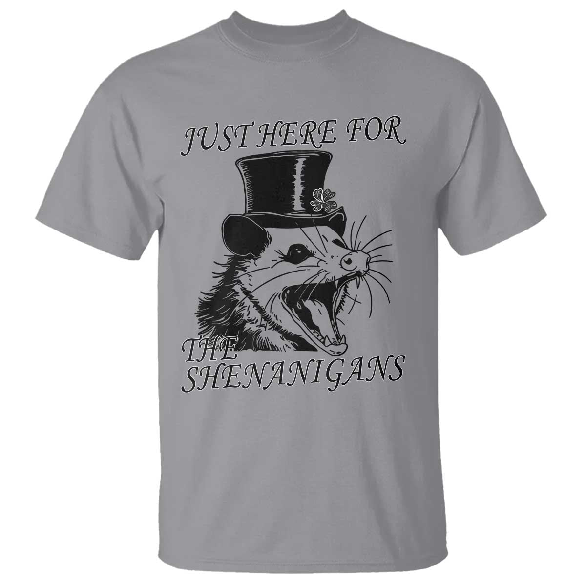 funny-st-patricks-day-opossum-t-shirt-just-here-for-the-shenanigans-shamrock
