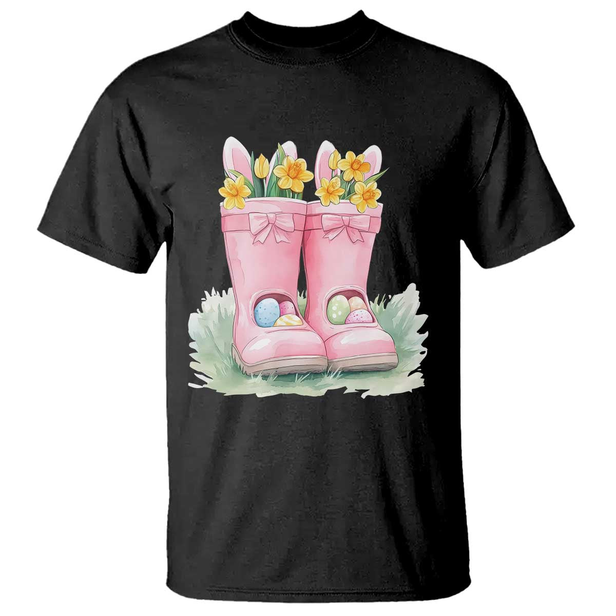 funny-easter-day-gardening-t-shirt-gardener-boots-bunny-ears-colorful-eggs