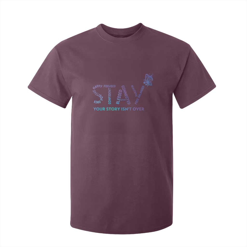 Suicide Prevention Support T Shirt For Kid Stay Your Story Isn't Over Butterfly Semicolon