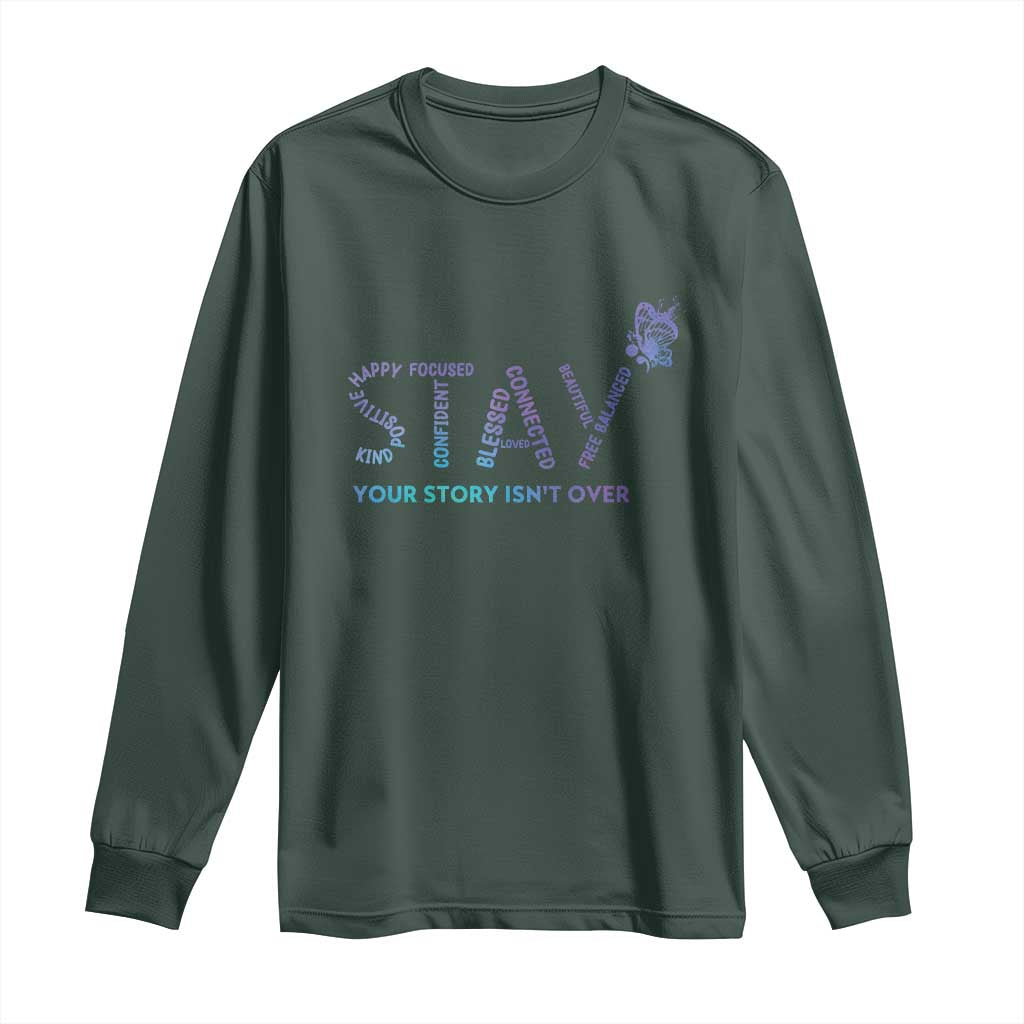 Suicide Prevention Support Long Sleeve Shirt Stay Your Story Isn't Over Butterfly Semicolon