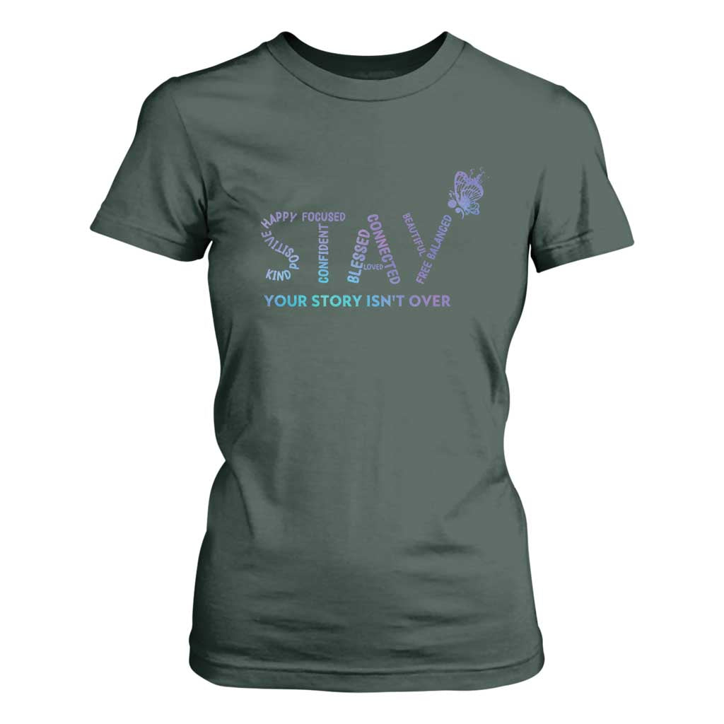 Suicide Prevention Support T Shirt For Women Stay Your Story Isn't Over Butterfly Semicolon