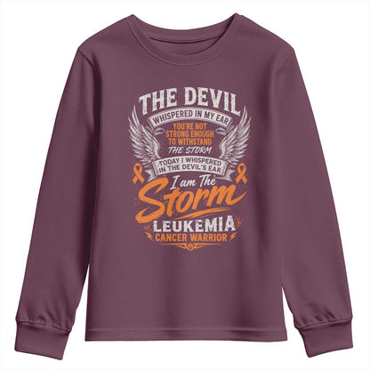 Leukemia Cancer Warrior Youth Sweatshirt I Whispered I Am The Storm Orange Ribbon