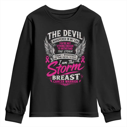 Breast Cancer Warrior Youth Sweatshirt I Whispered I Am The Storm Pink Ribbon