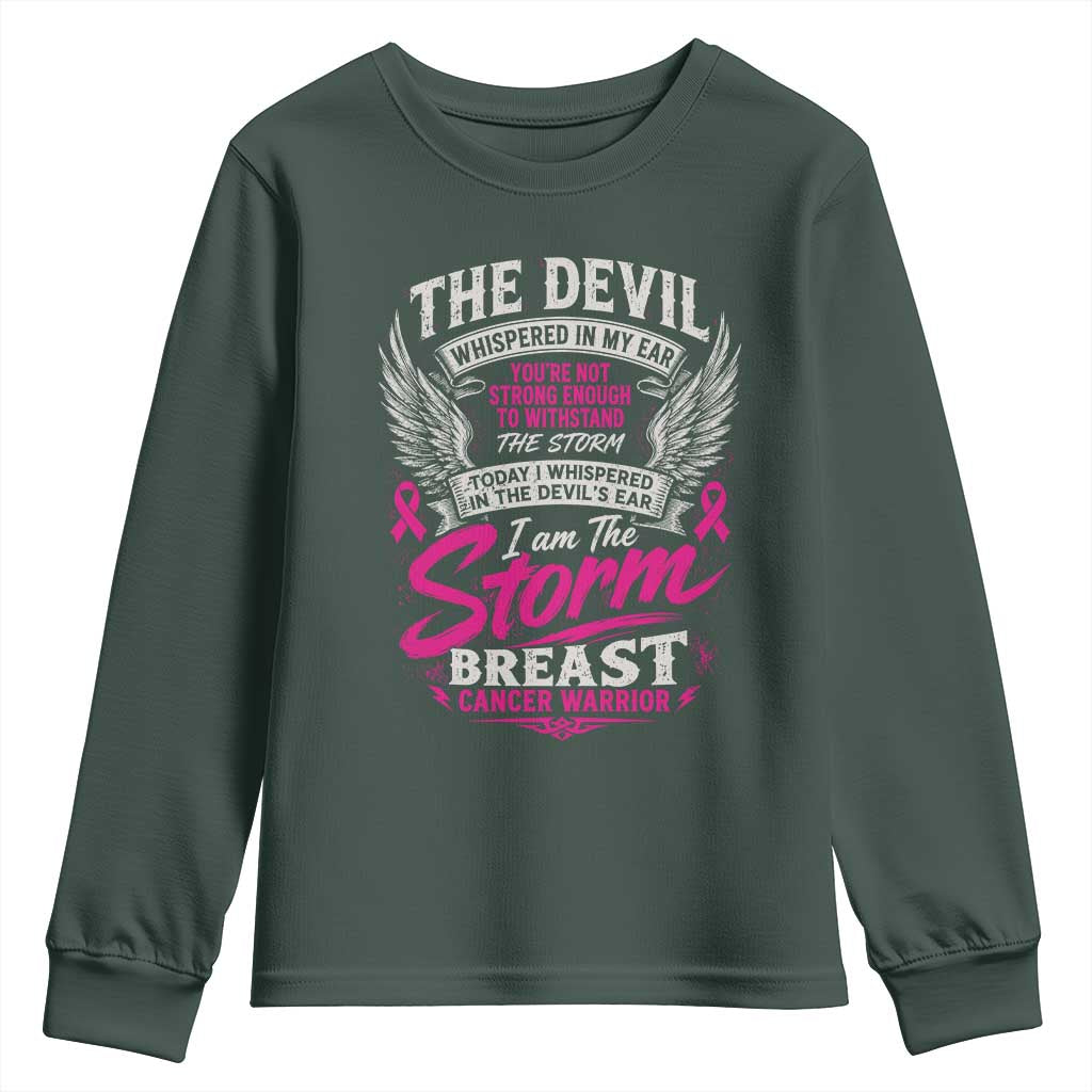 Breast Cancer Warrior Youth Sweatshirt I Whispered I Am The Storm Pink Ribbon