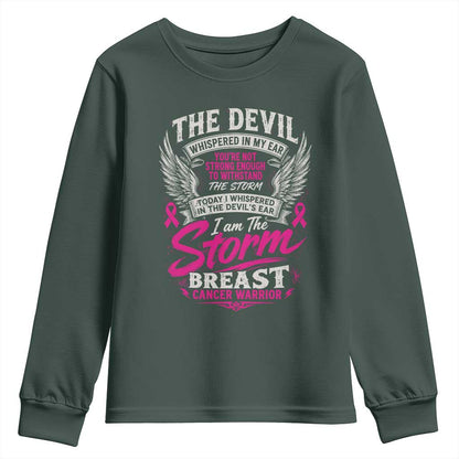 Breast Cancer Warrior Youth Sweatshirt I Whispered I Am The Storm Pink Ribbon