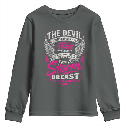 Breast Cancer Warrior Youth Sweatshirt I Whispered I Am The Storm Pink Ribbon