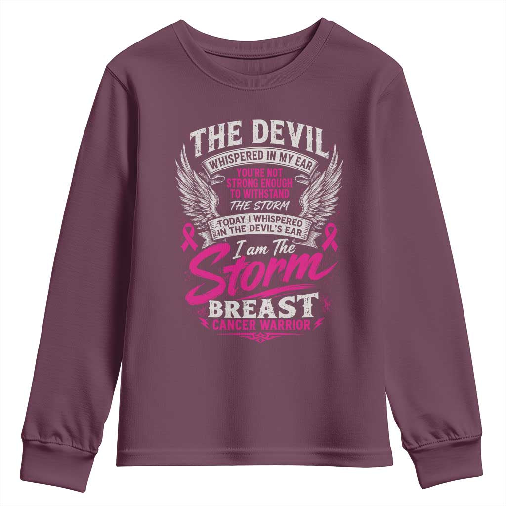 Breast Cancer Warrior Youth Sweatshirt I Whispered I Am The Storm Pink Ribbon