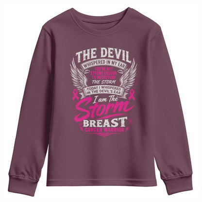 Breast Cancer Warrior Youth Sweatshirt I Whispered I Am The Storm Pink Ribbon