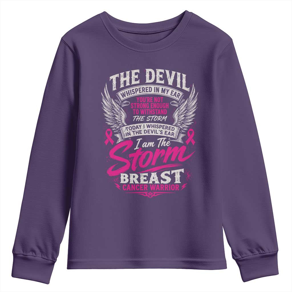 Breast Cancer Warrior Youth Sweatshirt I Whispered I Am The Storm Pink Ribbon