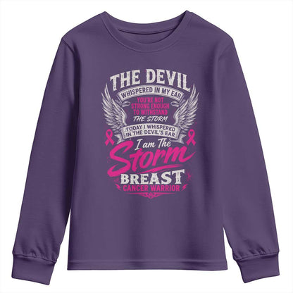 Breast Cancer Warrior Youth Sweatshirt I Whispered I Am The Storm Pink Ribbon