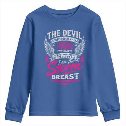 Breast Cancer Warrior Youth Sweatshirt I Whispered I Am The Storm Pink Ribbon