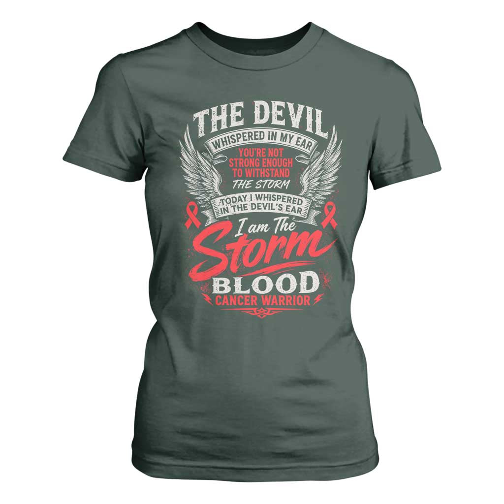 Blood Cancer Warrior T Shirt For Women I Whispered I Am The Storm Red Ribbon