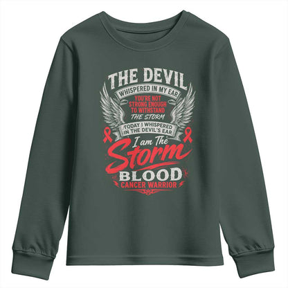 Blood Cancer Warrior Youth Sweatshirt I Whispered I Am The Storm Red Ribbon