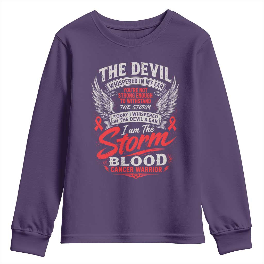 Blood Cancer Warrior Youth Sweatshirt I Whispered I Am The Storm Red Ribbon