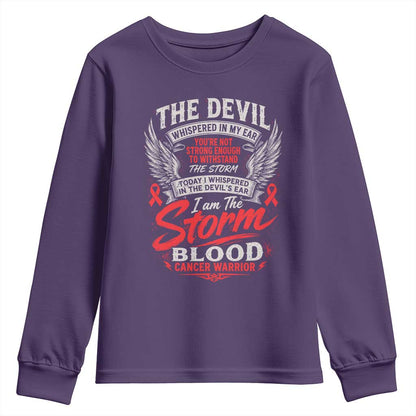 Blood Cancer Warrior Youth Sweatshirt I Whispered I Am The Storm Red Ribbon