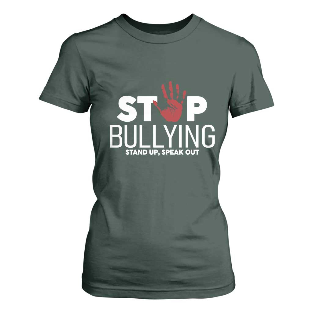 Bullying Prevention T Shirt For Women Stop Bullying Stand Up Speak Out Hand Prints