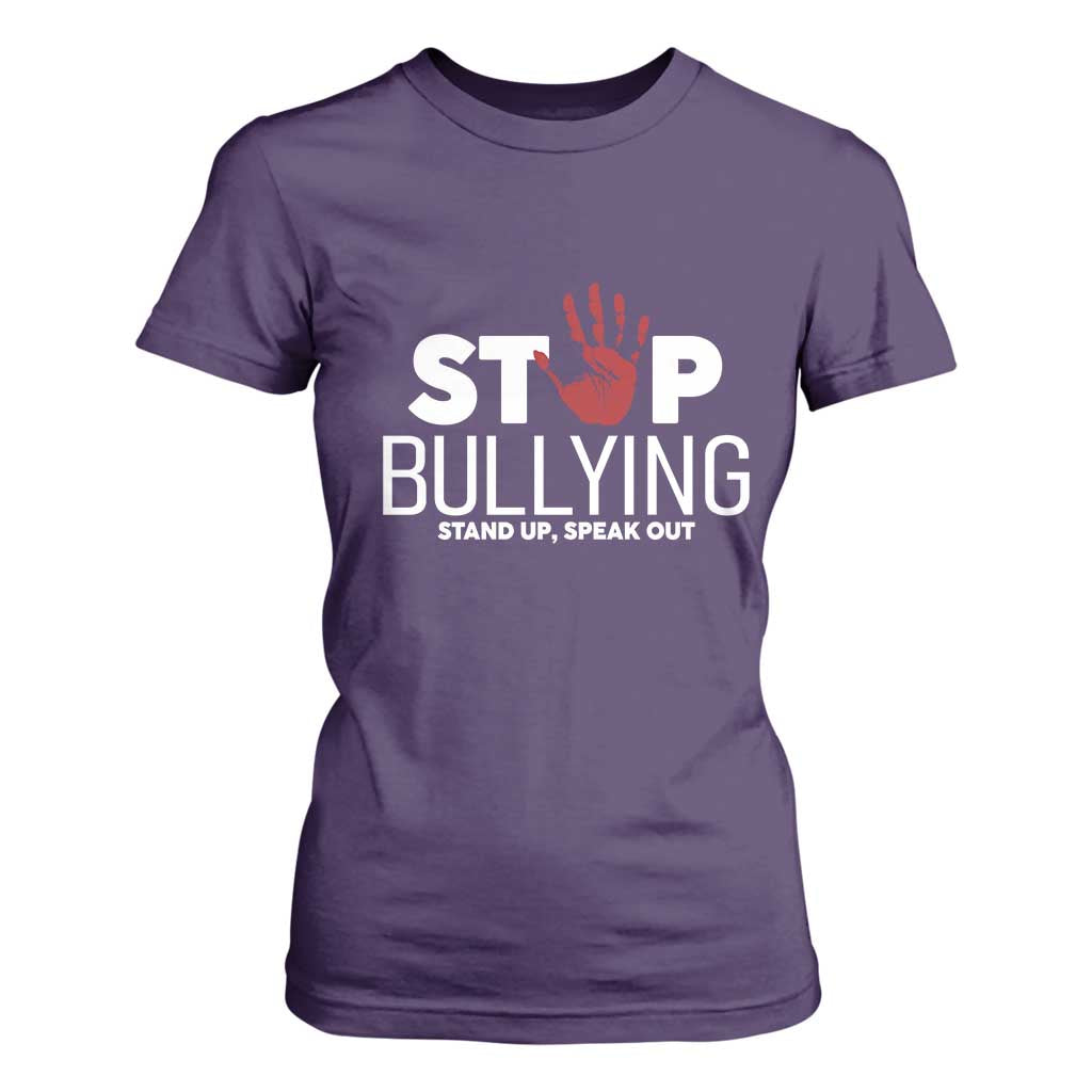 Bullying Prevention T Shirt For Women Stop Bullying Stand Up Speak Out Hand Prints