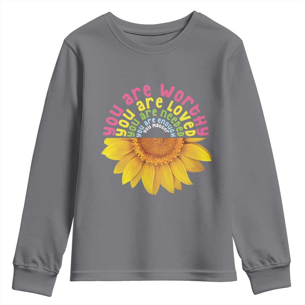 Unity Day Bullying Prevention Youth Sweatshirt You Are Worthy Loved Needed You Matter Sunflower