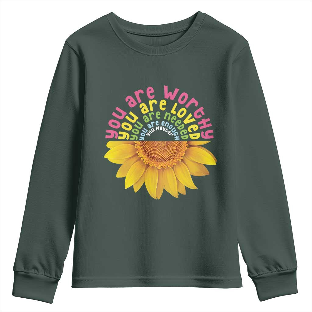 Unity Day Bullying Prevention Youth Sweatshirt You Are Worthy Loved Needed You Matter Sunflower