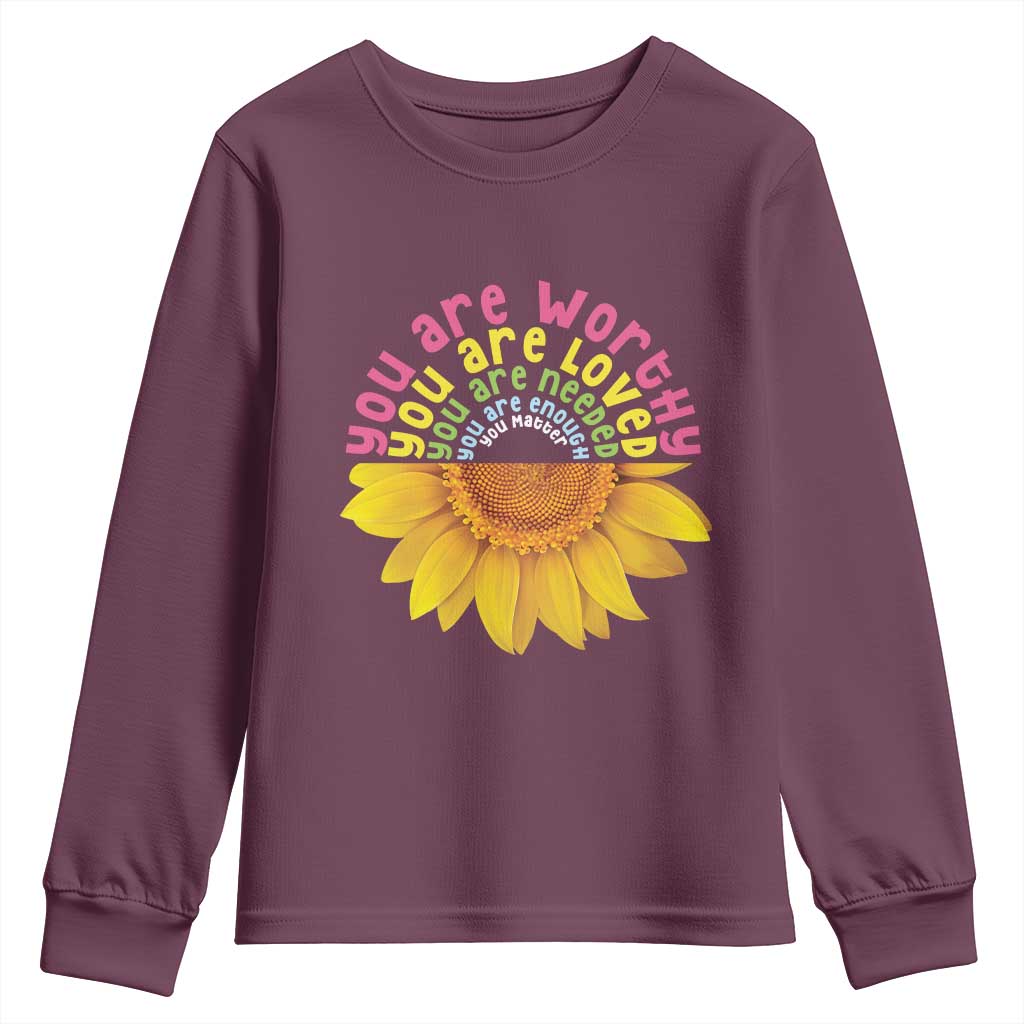 Unity Day Bullying Prevention Youth Sweatshirt You Are Worthy Loved Needed You Matter Sunflower