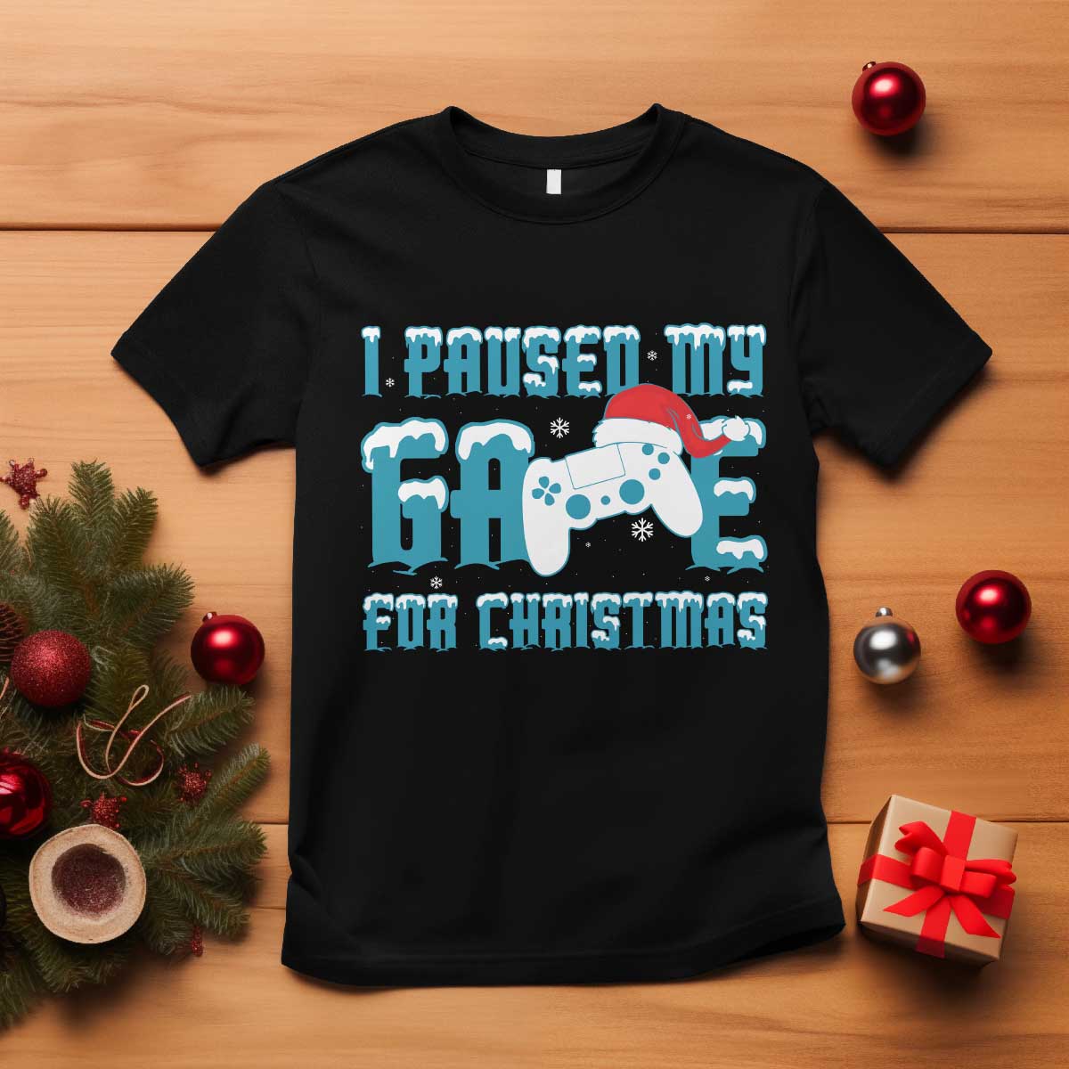 funny-christmas-gamers-t-shirt-i-paused-my-game-for-christmas-snowy-santa-hat